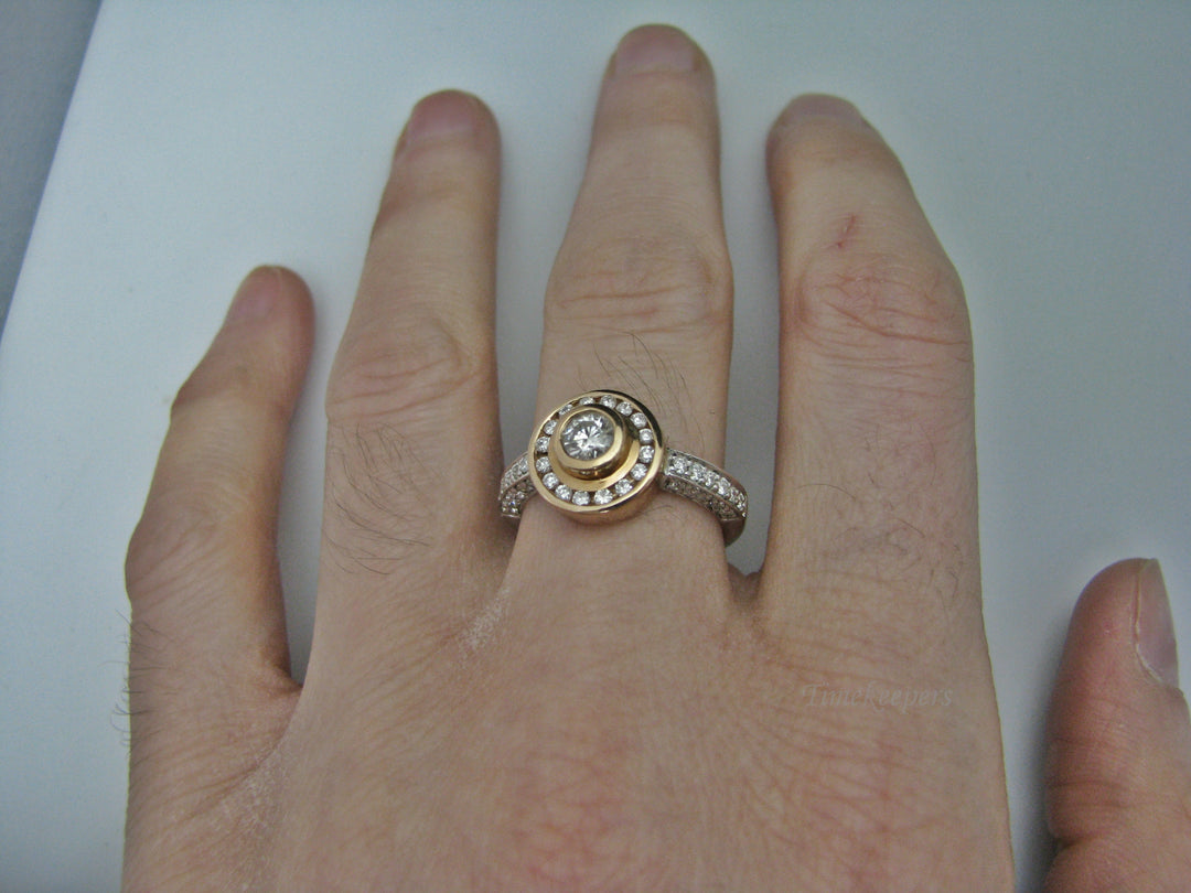 H227 Dazzling 14k Two Tone Engagement Ring Size 6.25 with Diamonds