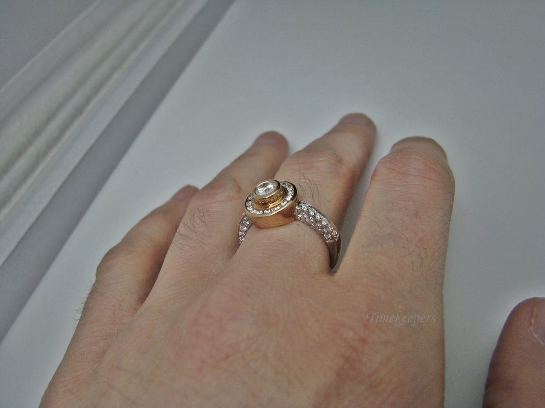 H227 Dazzling 14k Two Tone Engagement Ring Size 6.25 with Diamonds