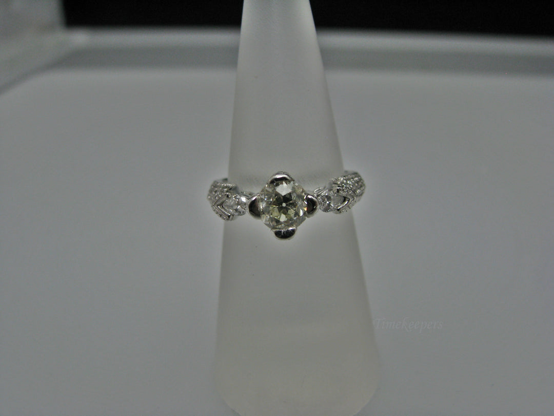H224 Stunning 14k White Gold Engagement Ring Size 5.75 with Diamonds
