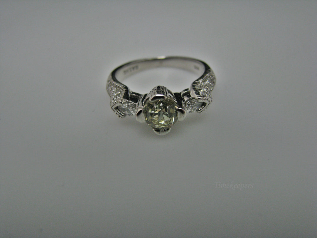 H224 Stunning 14k White Gold Engagement Ring Size 5.75 with Diamonds