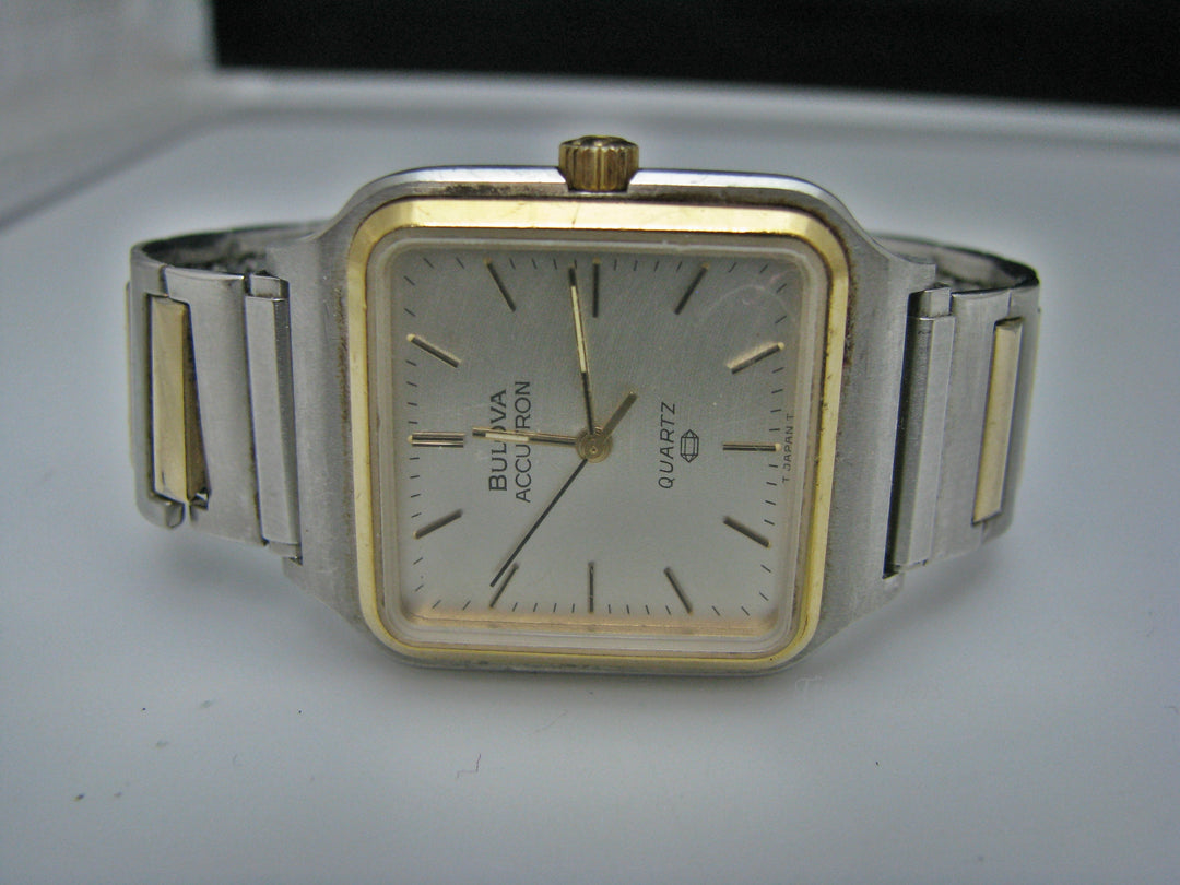 H251 Unique Two Tone Bulova Stainless Steel Mechanical Wrist Watch from 1980's