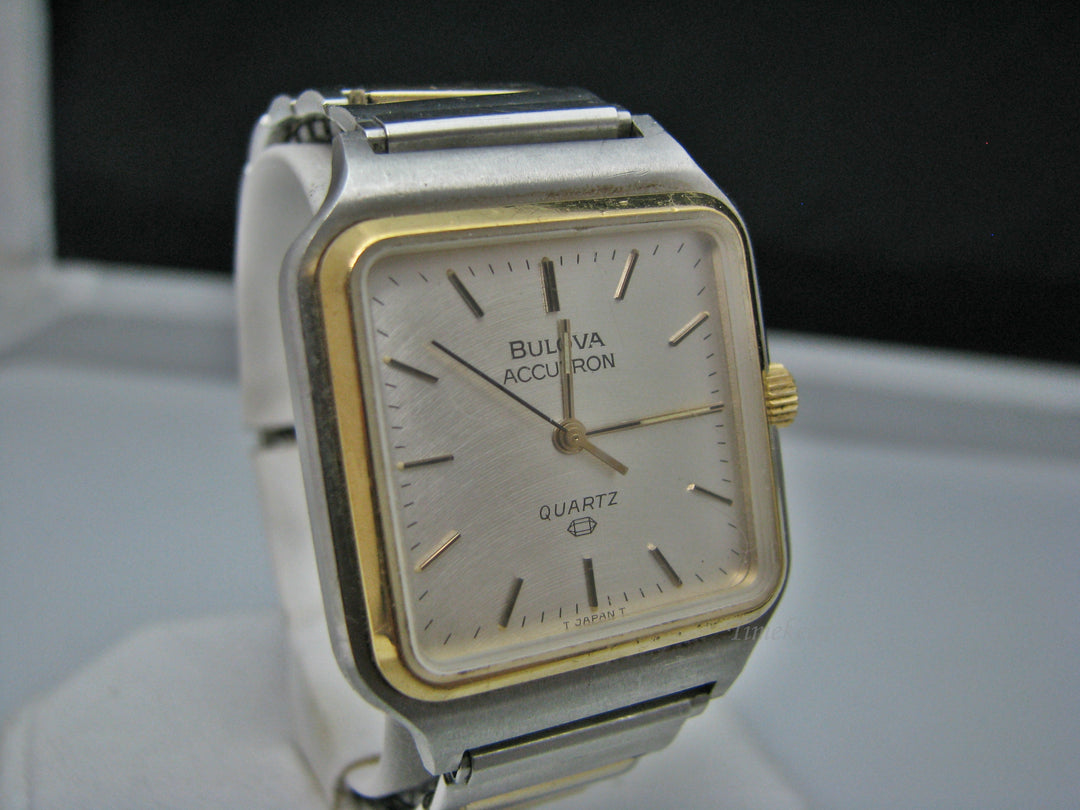 H251 Unique Two Tone Bulova Stainless Steel Mechanical Wrist Watch from 1980's