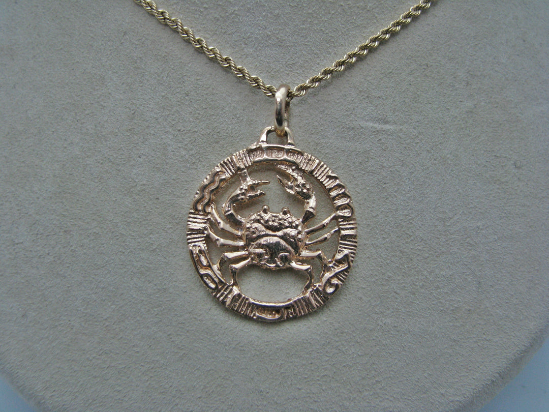 H273 Beautiful 14k Rose Gold Cancer Sign Zodiac Pendant on 20" Yellow Gold Chain