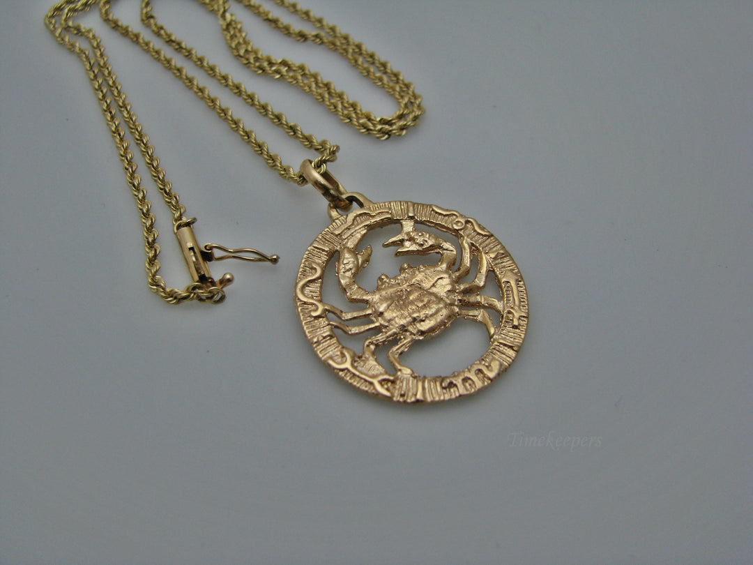 H273 Beautiful 14k Rose Gold Cancer Sign Zodiac Pendant on 20" Yellow Gold Chain