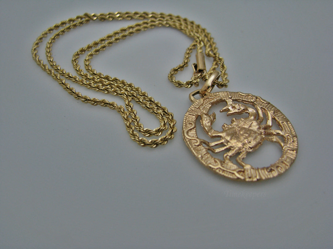 H273 Beautiful 14k Rose Gold Cancer Sign Zodiac Pendant on 20" Yellow Gold Chain