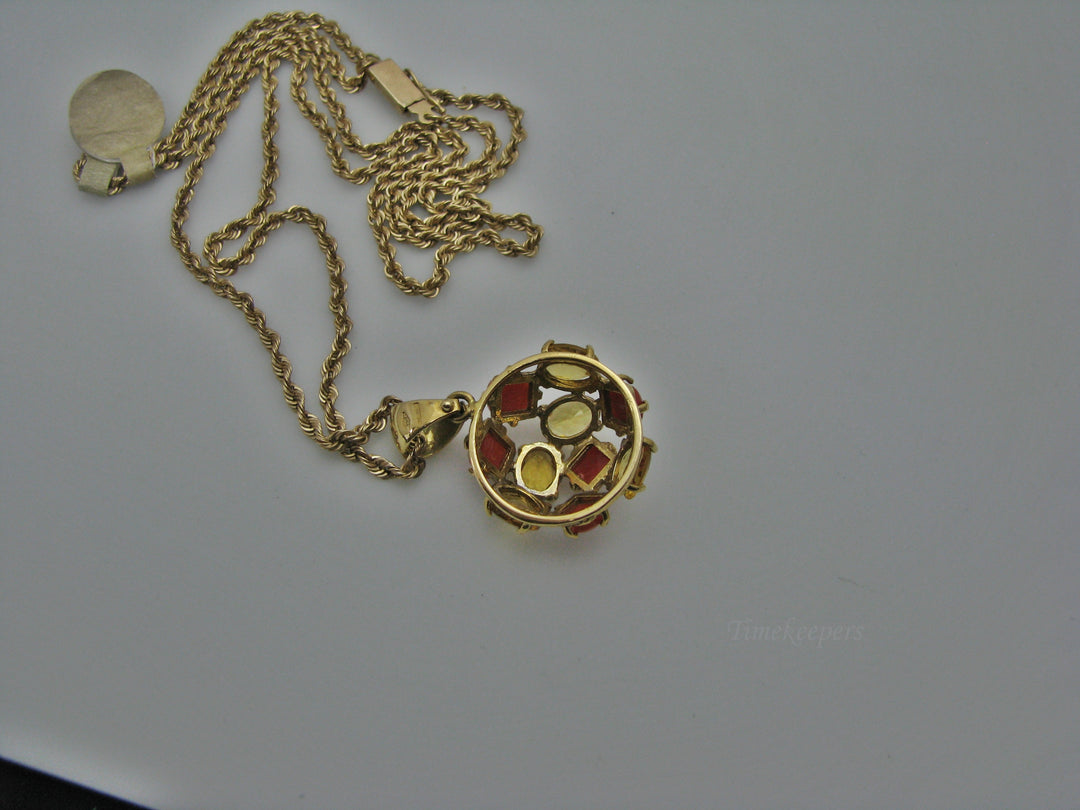 H274 Stunning 18k YG Coral and Citrine Pendant on 24" 14k Yellow Gold Chain