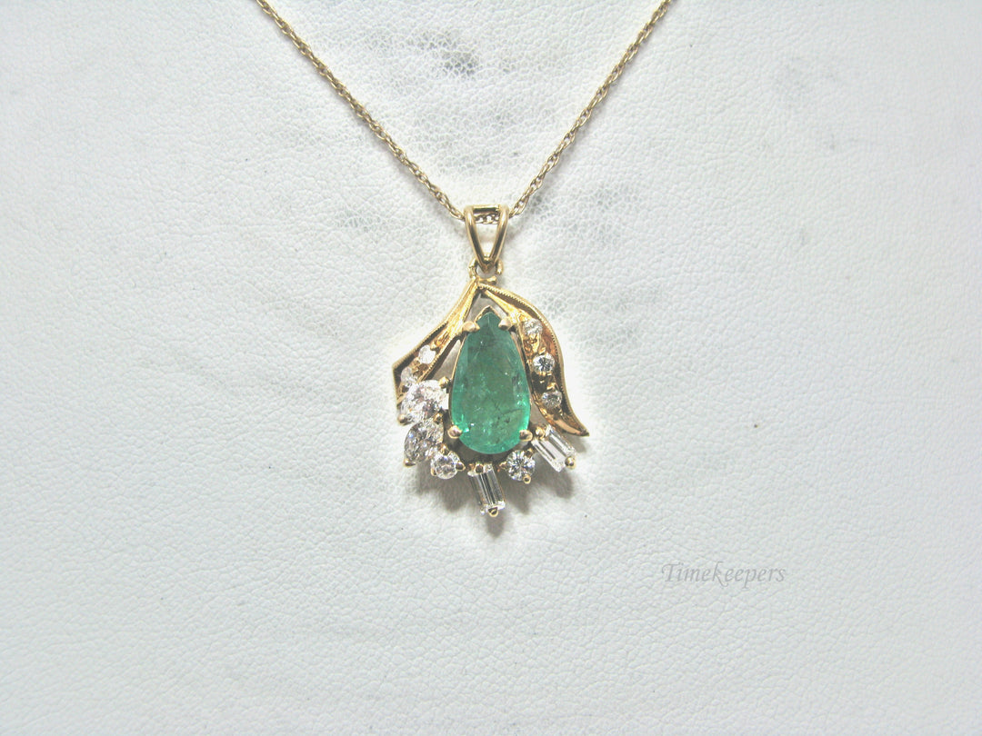 H280 Stunning 14k Yellow Gold Emerald Necklace with Multiple Diamonds