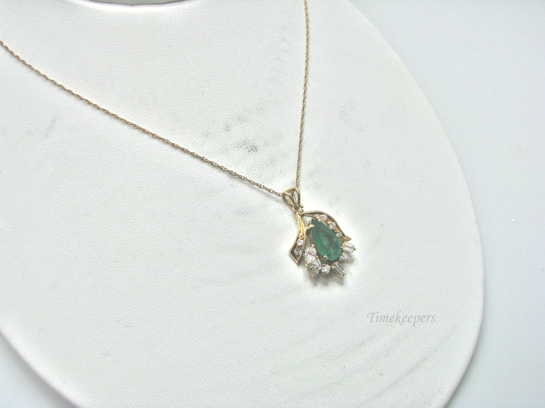 H280 Stunning 14k Yellow Gold Emerald Necklace with Multiple Diamonds
