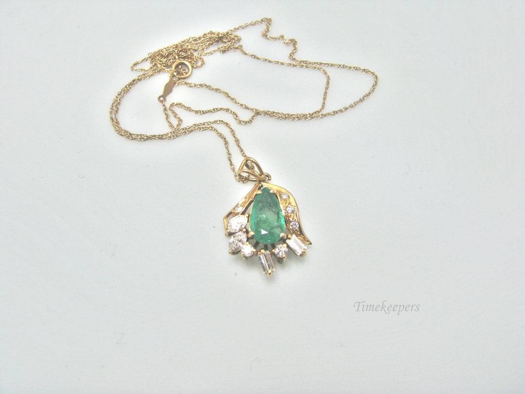 H280 Stunning 14k Yellow Gold Emerald Necklace with Multiple Diamonds