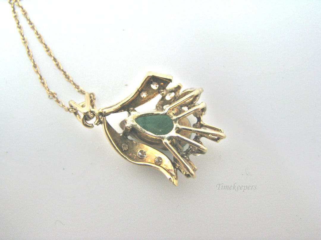 H280 Stunning 14k Yellow Gold Emerald Necklace with Multiple Diamonds