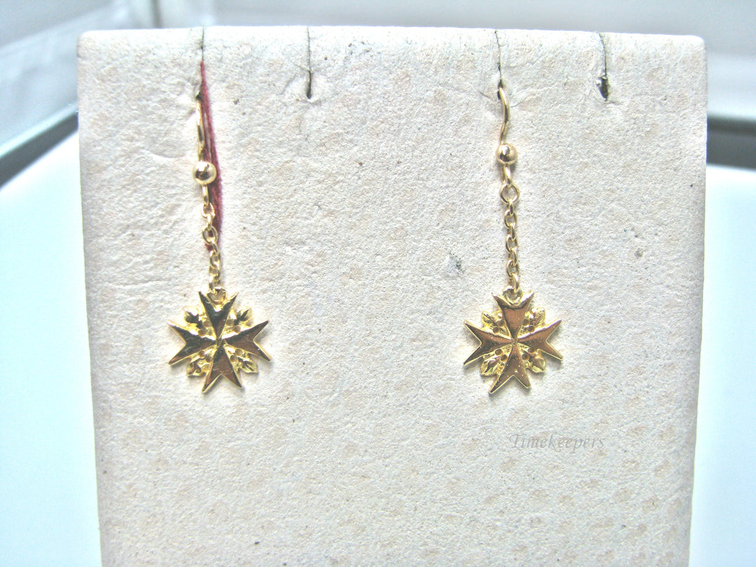 H283 Cute 14k Yellow Gold Embellished Cross Dangle Earrings on the Hook
