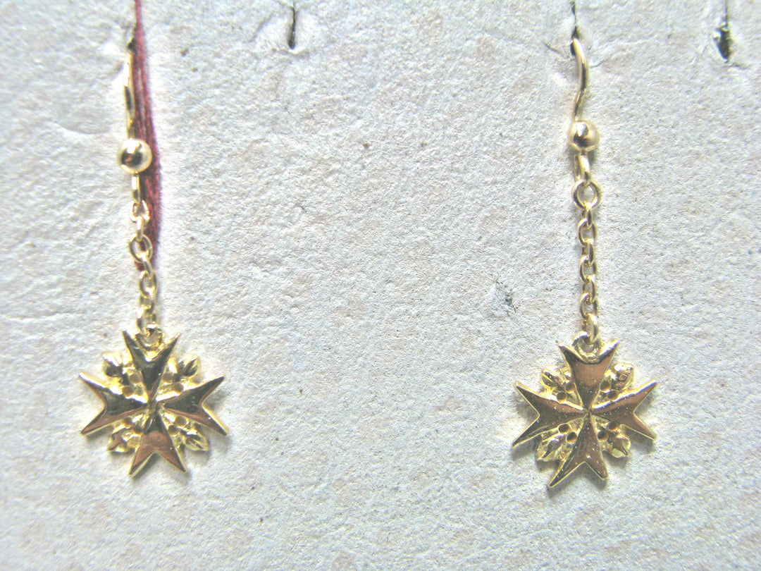 H283 Cute 14k Yellow Gold Embellished Cross Dangle Earrings on the Hook