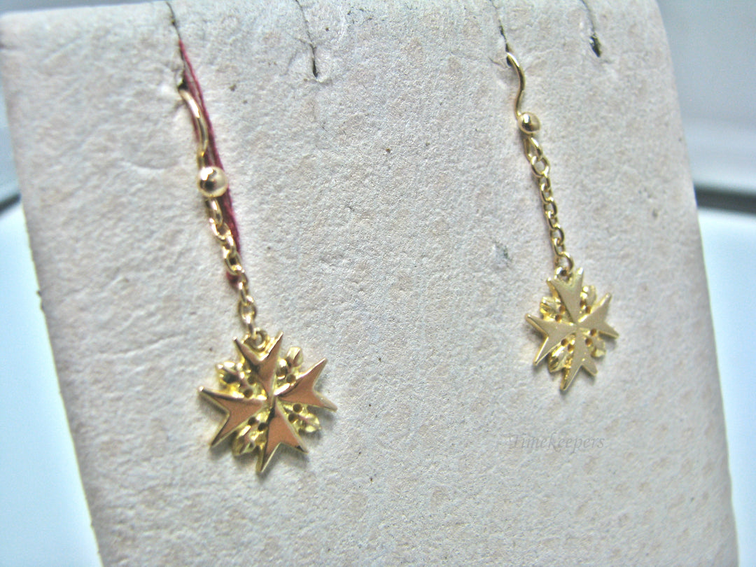 H283 Cute 14k Yellow Gold Embellished Cross Dangle Earrings on the Hook