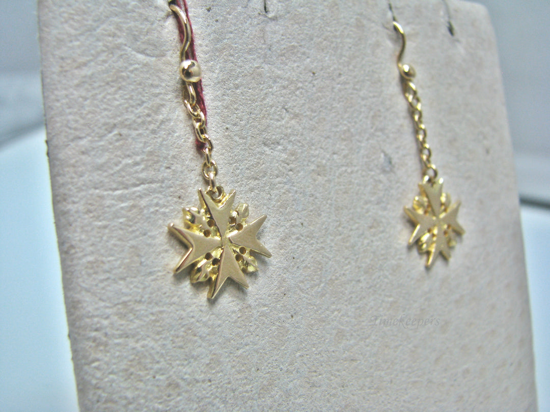 H283 Cute 14k Yellow Gold Embellished Cross Dangle Earrings on the Hook