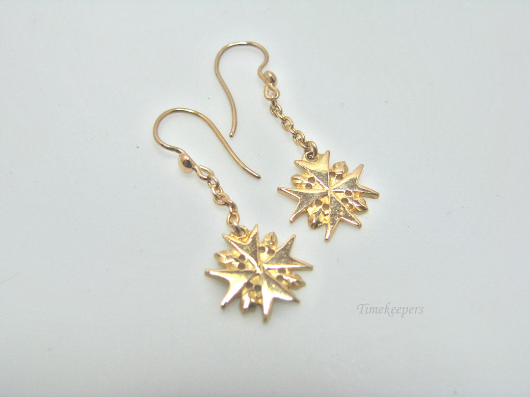 H283 Cute 14k Yellow Gold Embellished Cross Dangle Earrings on the Hook