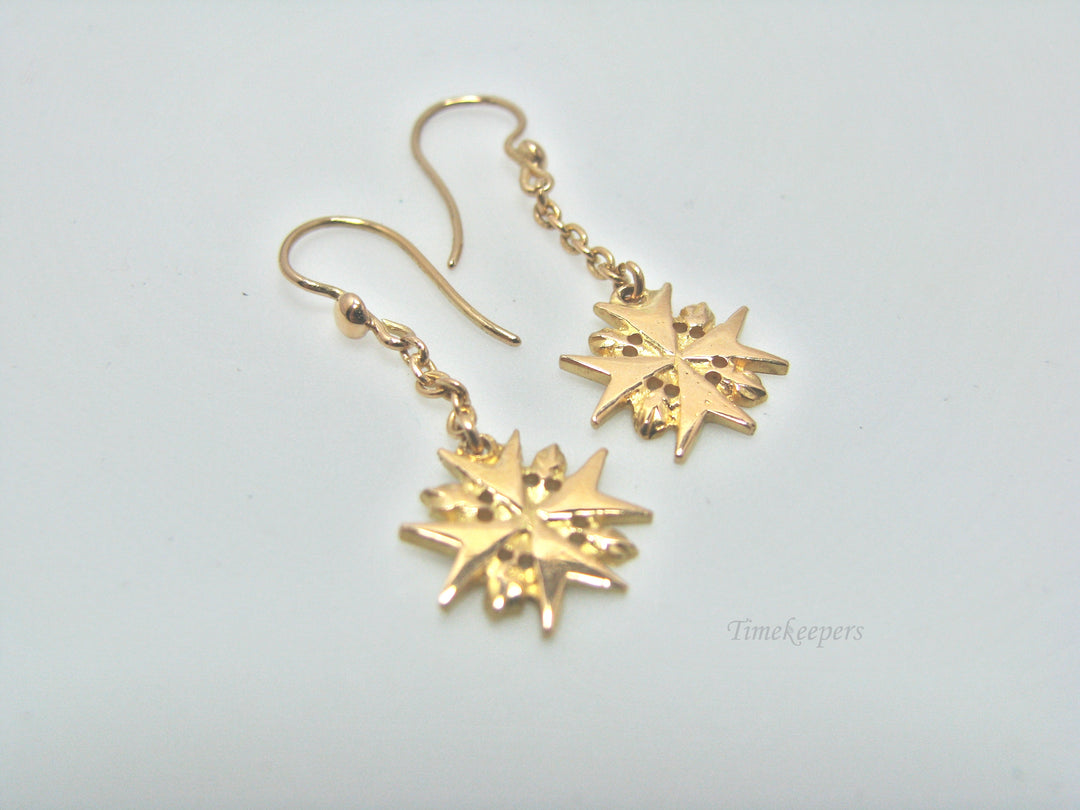 H283 Cute 14k Yellow Gold Embellished Cross Dangle Earrings on the Hook