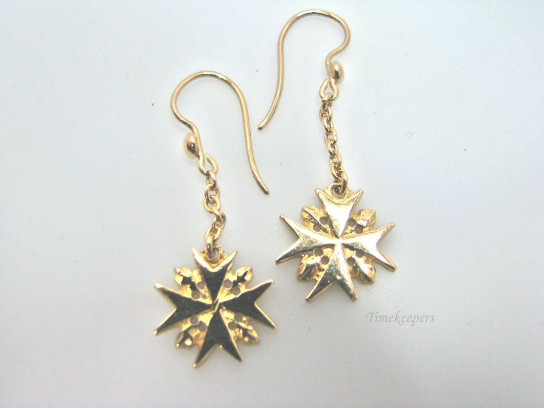 H283 Cute 14k Yellow Gold Embellished Cross Dangle Earrings on the Hook