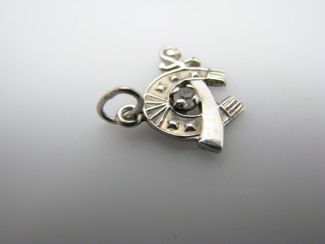 j162 Vintage Sterling Silver Shriners Charm with Clear Stone