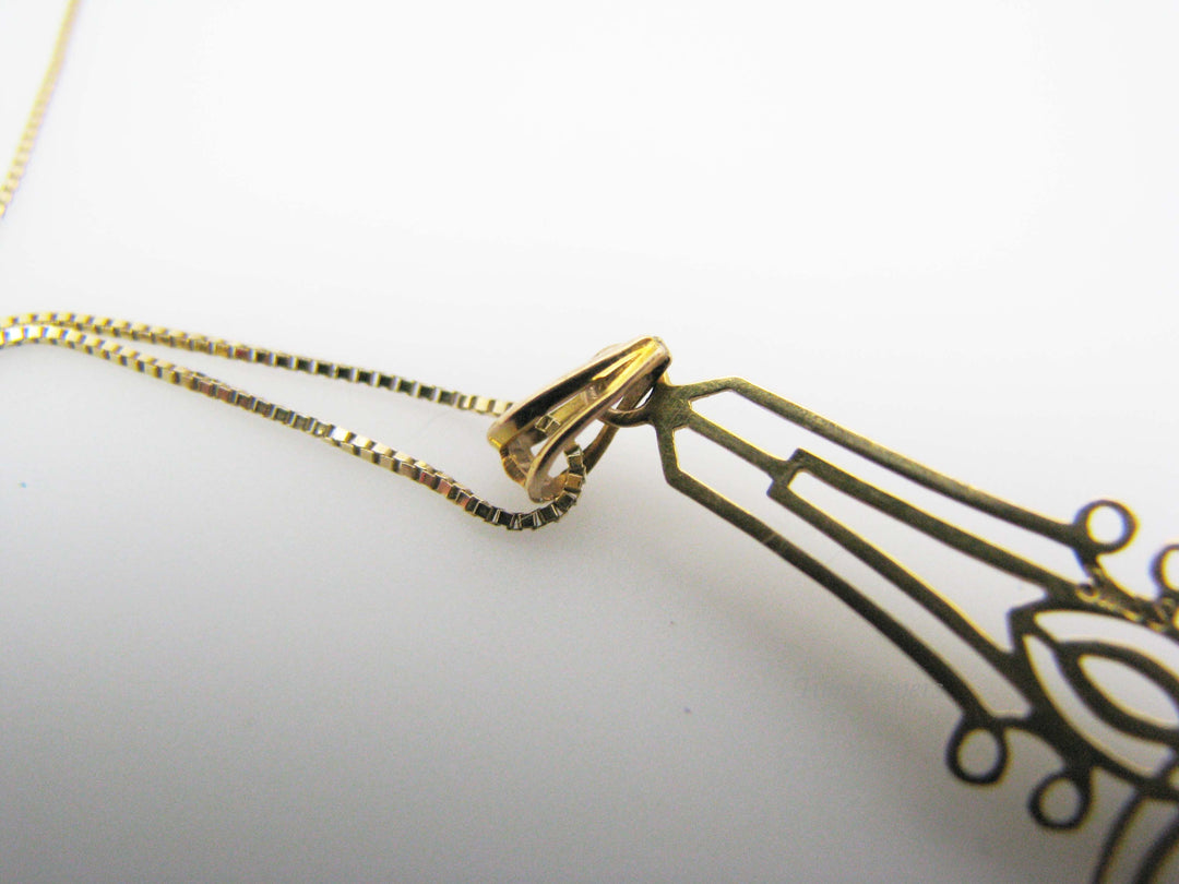 j173 Beautiful Vintage 10k Yellow Gold Diamond Pearl Pendant on 14k Gold Chain