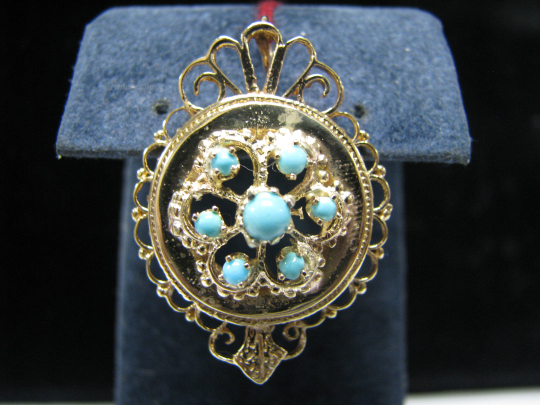 b500 Beautiful 14kt Yellow Gold Turquoise Pendant