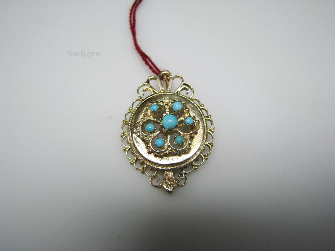 b500 Beautiful 14kt Yellow Gold Turquoise Pendant