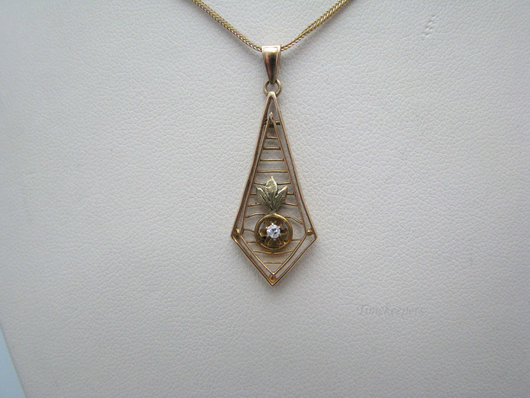 j180 Beautiful Vintage 14k Yellow Gold Diamond Pendant on 18" Chain