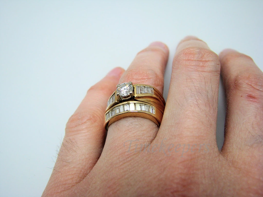 H316 Gorgeous Diamond 14k Yellow Gold Wedding Ring Set in Size 6.0