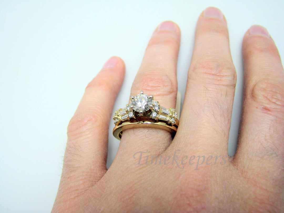 H317 Stunning Diamond 14k Yellow Gold Wedding Ring Set in Size 7.0