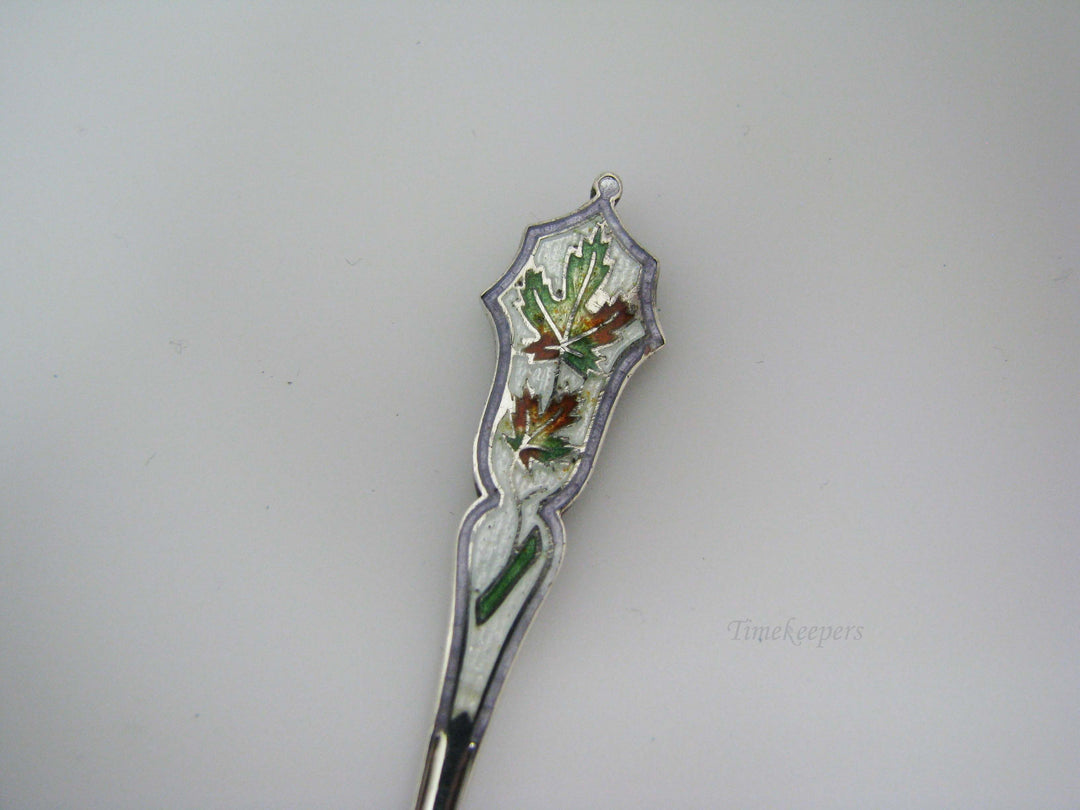 j196 Vintage Collectible Sterling Silver Cocktail Fork with Enamel Maple Leaf