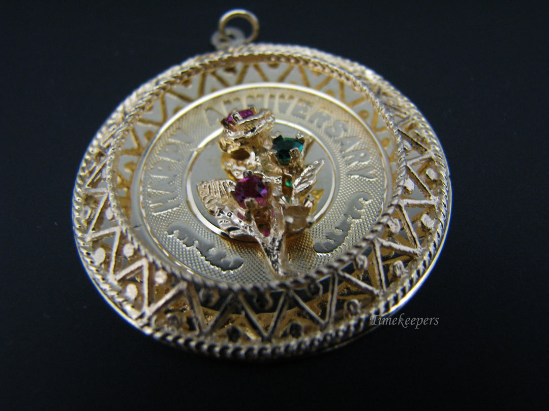C675 Vintage 14k Gold Pendant - "Happy Anniversary"
