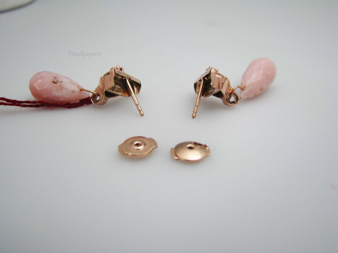 b502 Pretty 14kt Rose Gold Ruby and Pink Opal Drop Earrings