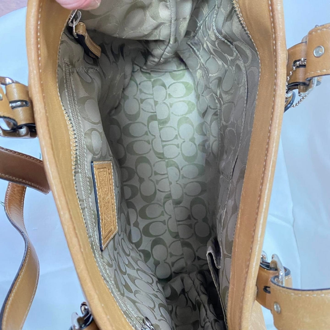 m350 Vintage Coach Hampton Large Carryall Tote Bag Purse Leather Camel J05I-6491