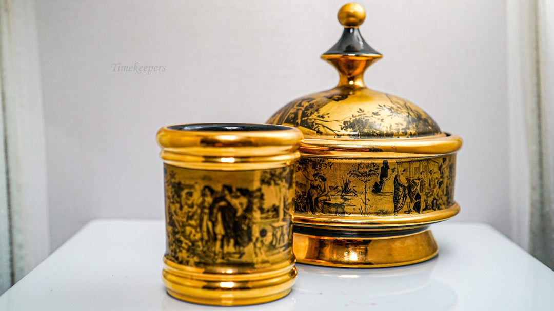 k539 Vintage Murray Feiss Covered Dish and Cigarette Holder Set