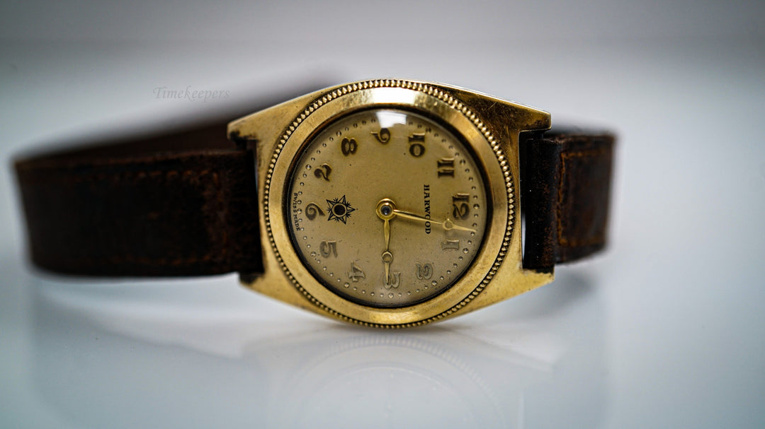 k047 Vintage 1920's Men's 14kt Yellow Gold Harwood Self Winding Wristwatch
