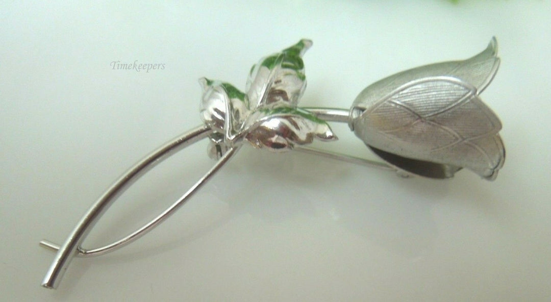 q500 Vintage Sterling Silver Beautiful Tulip Flower Leaf Brooch Pin