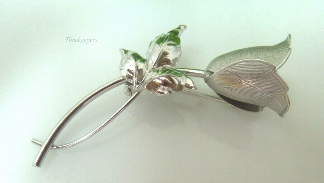q500 Vintage Sterling Silver Beautiful Tulip Flower Leaf Brooch Pin
