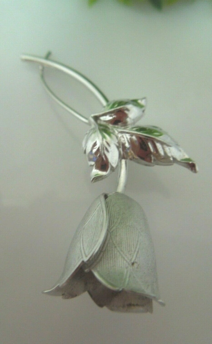 q500 Vintage Sterling Silver Beautiful Tulip Flower Leaf Brooch Pin