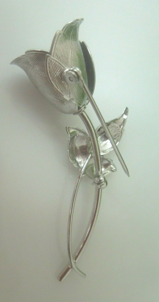 q500 Vintage Sterling Silver Beautiful Tulip Flower Leaf Brooch Pin