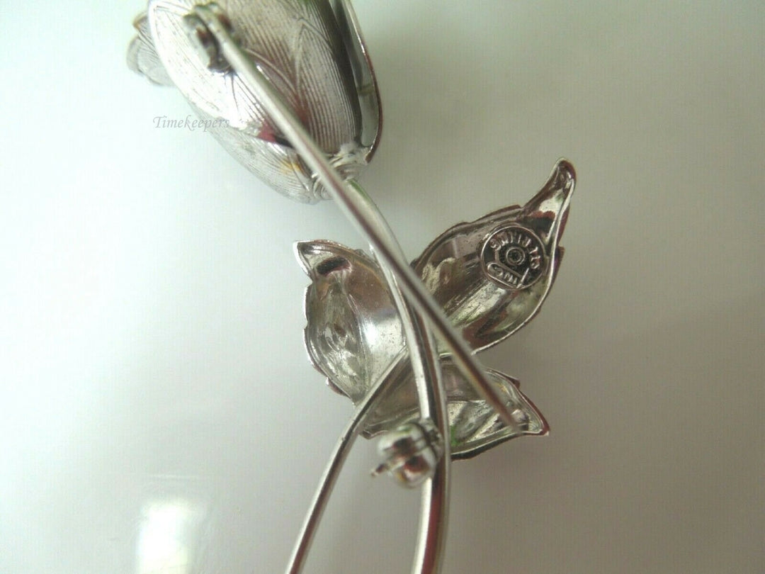 q500 Vintage Sterling Silver Beautiful Tulip Flower Leaf Brooch Pin