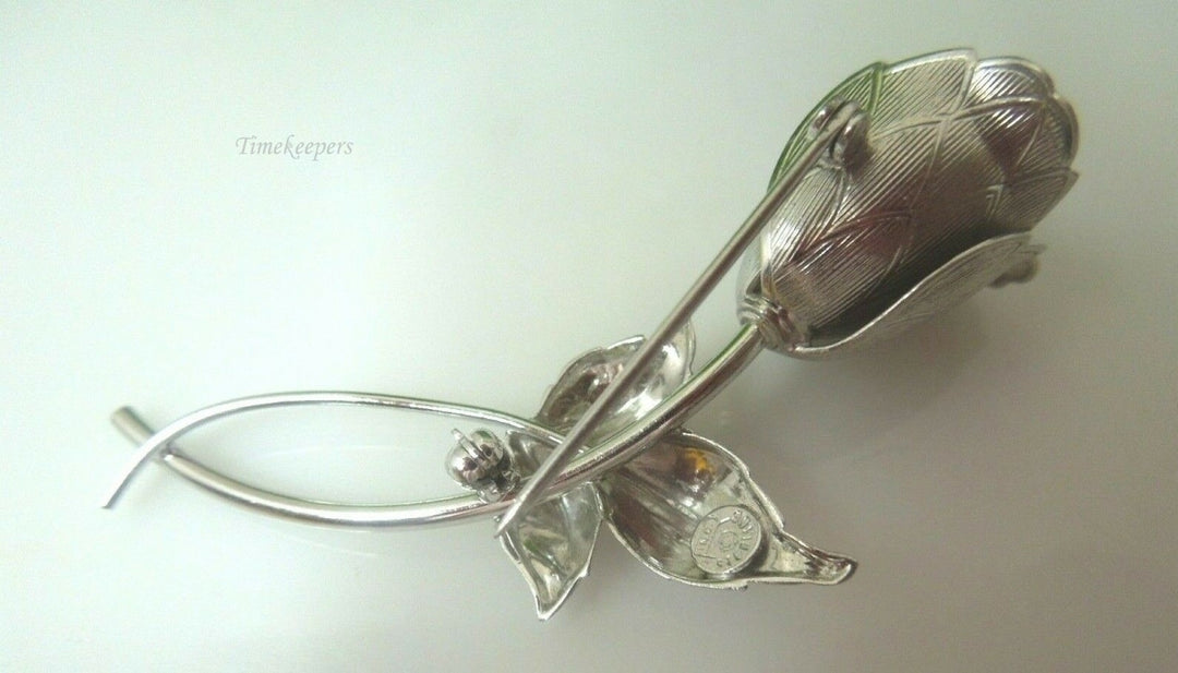 q500 Vintage Sterling Silver Beautiful Tulip Flower Leaf Brooch Pin