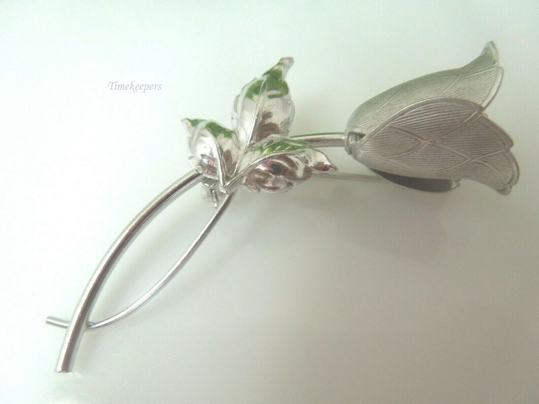 q500 Vintage Sterling Silver Beautiful Tulip Flower Leaf Brooch Pin