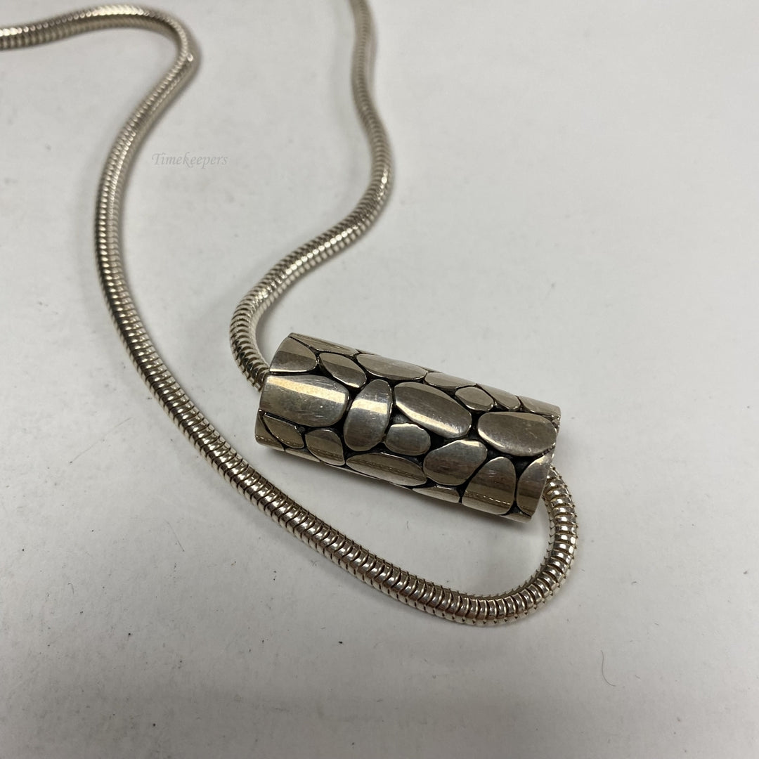 b857 Vintage 20" Sterling Silver Rounded Snake Chain Necklace Sliding Pendant