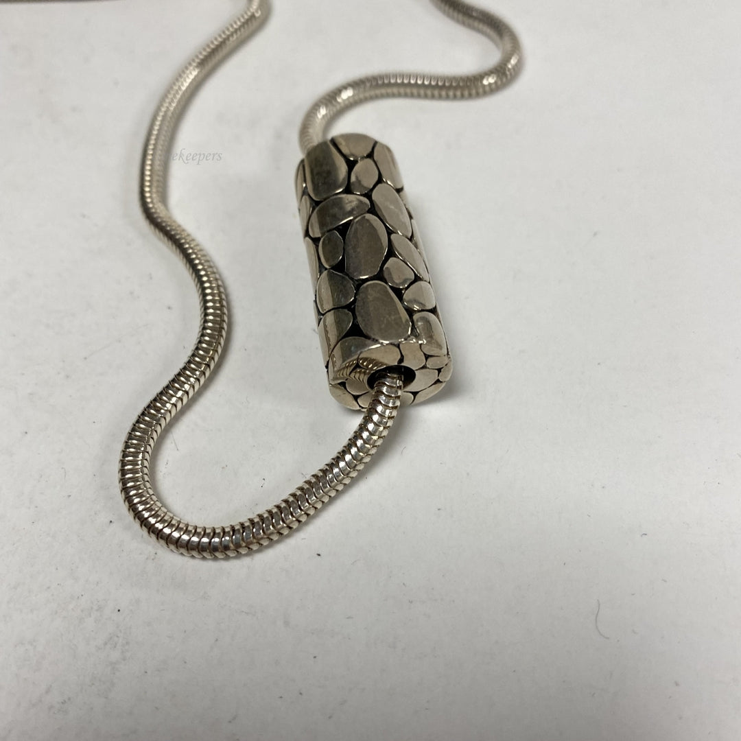 b857 Vintage 20" Sterling Silver Rounded Snake Chain Necklace Sliding Pendant