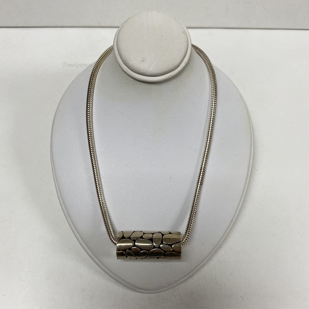 b857 Vintage 20" Sterling Silver Rounded Snake Chain Necklace Sliding Pendant