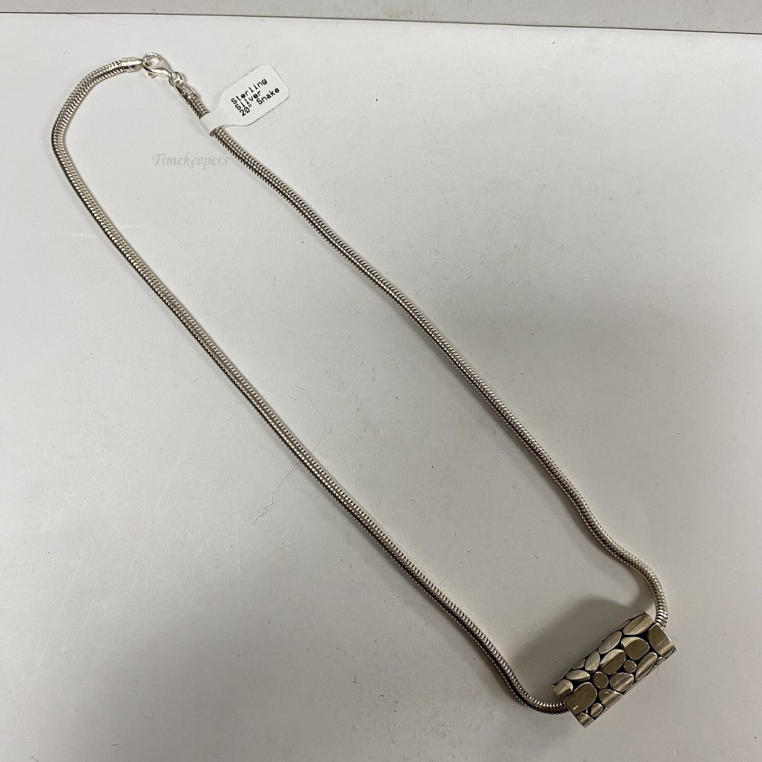 b857 Vintage 20" Sterling Silver Rounded Snake Chain Necklace Sliding Pendant