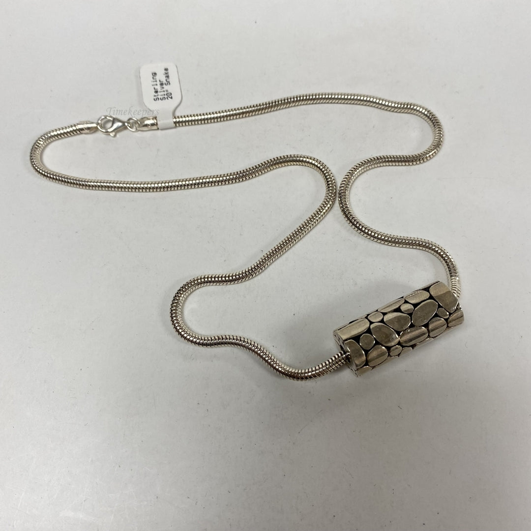 b857 Vintage 20" Sterling Silver Rounded Snake Chain Necklace Sliding Pendant