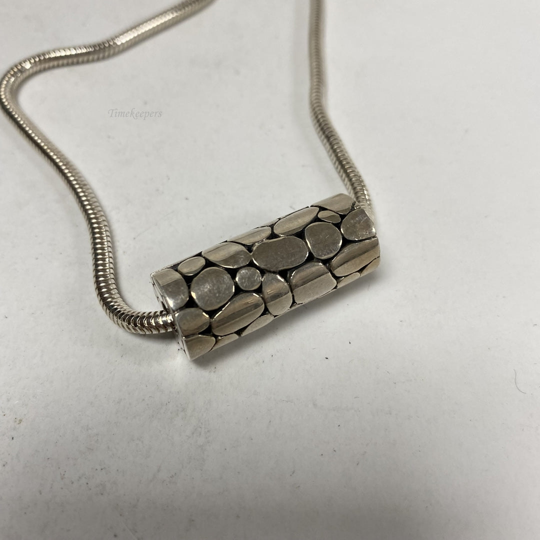 b857 Vintage 20" Sterling Silver Rounded Snake Chain Necklace Sliding Pendant