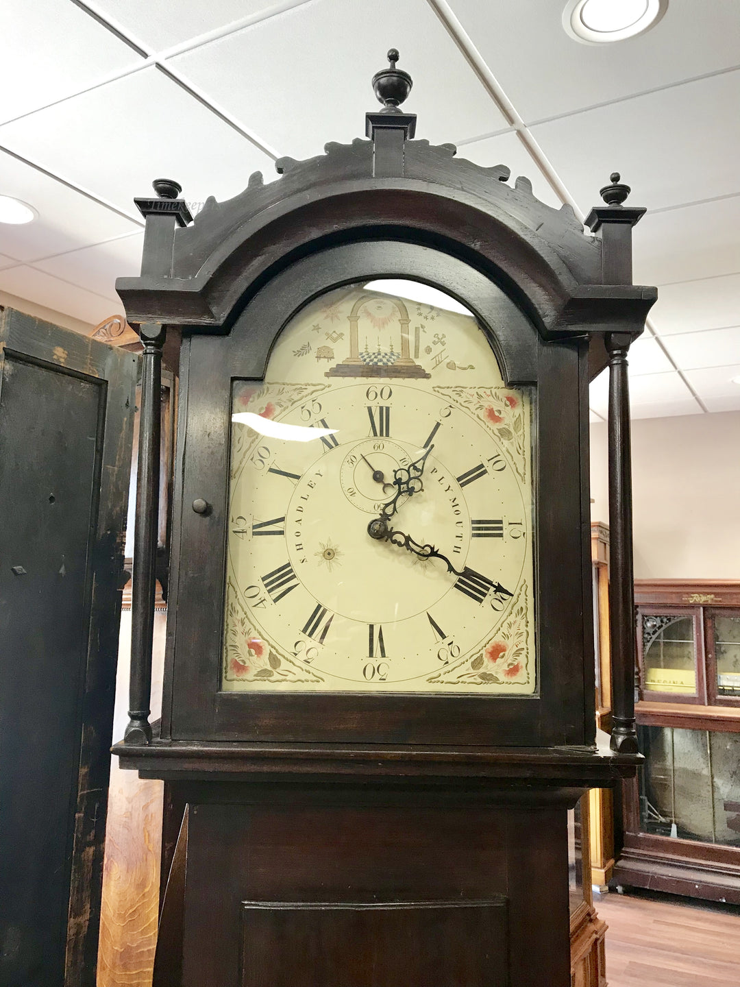 c015c Antique Working Early American Wood Work S.Hadley Tall Grandfather Clock