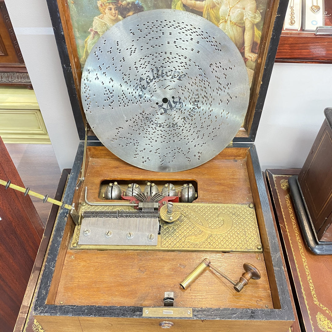 c106c Antique 1890's Calliope Disc Playing Bells Musical Box Working Condition