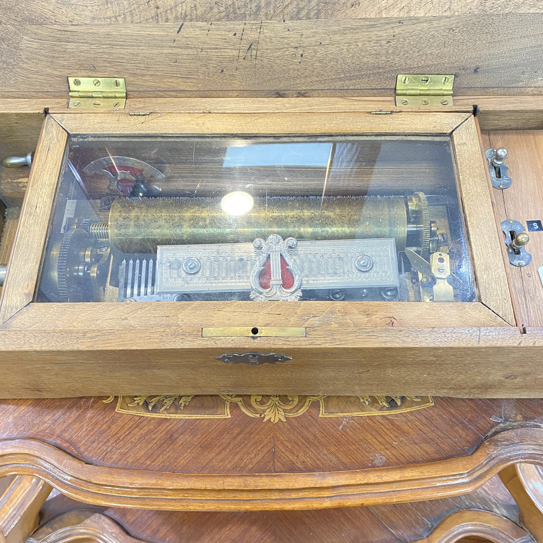 c112c Antique 1800's Wooden Musical Box Working Condition